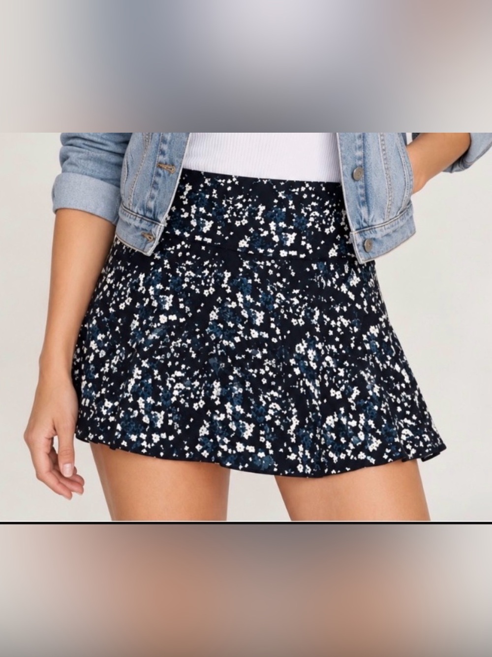 Floral A-Line Mini Skirt - Navy